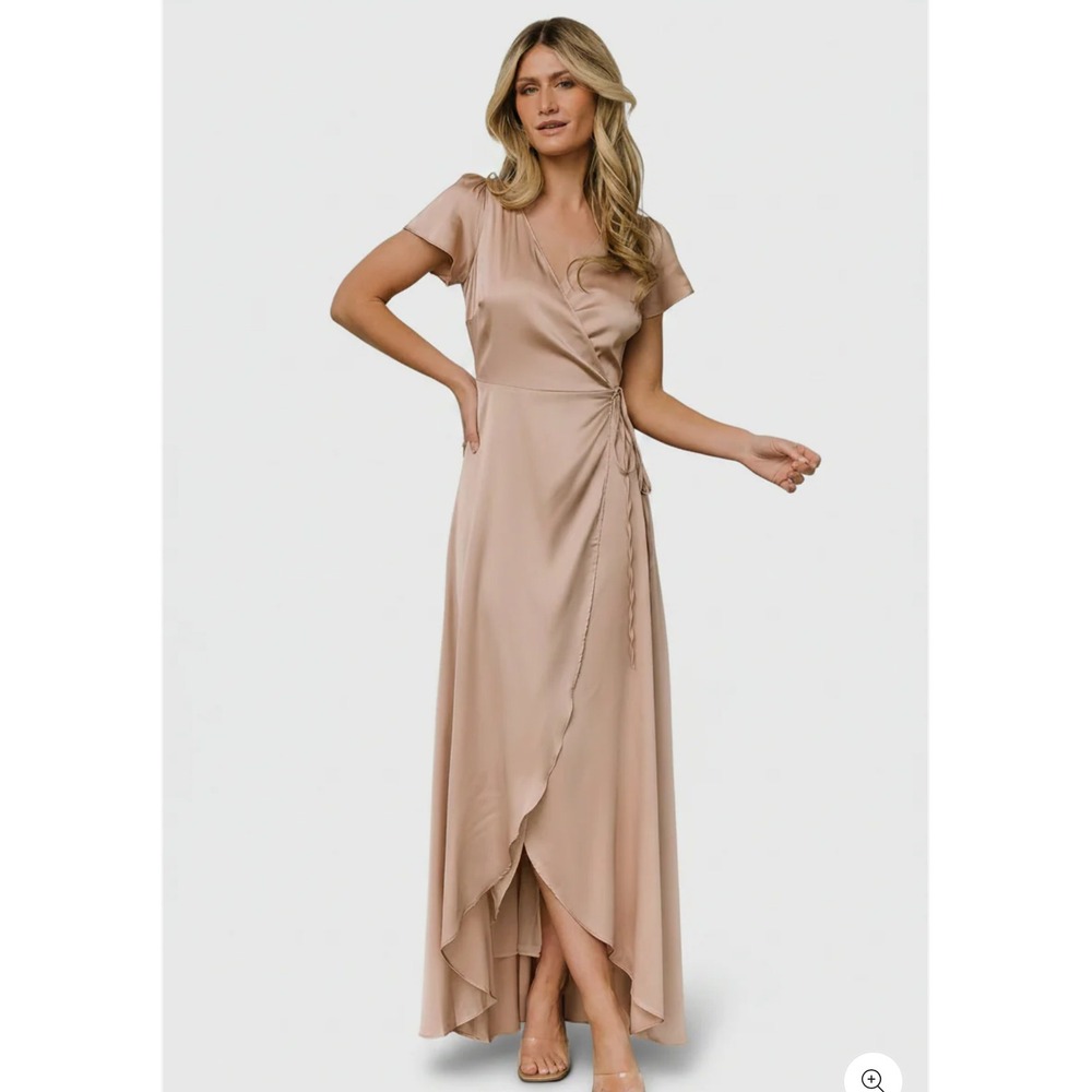 Baltic Born Champagne Krystal Satin Wrap Gown Size XS Wedding Bridal Event Gala - Picture 3 of 11